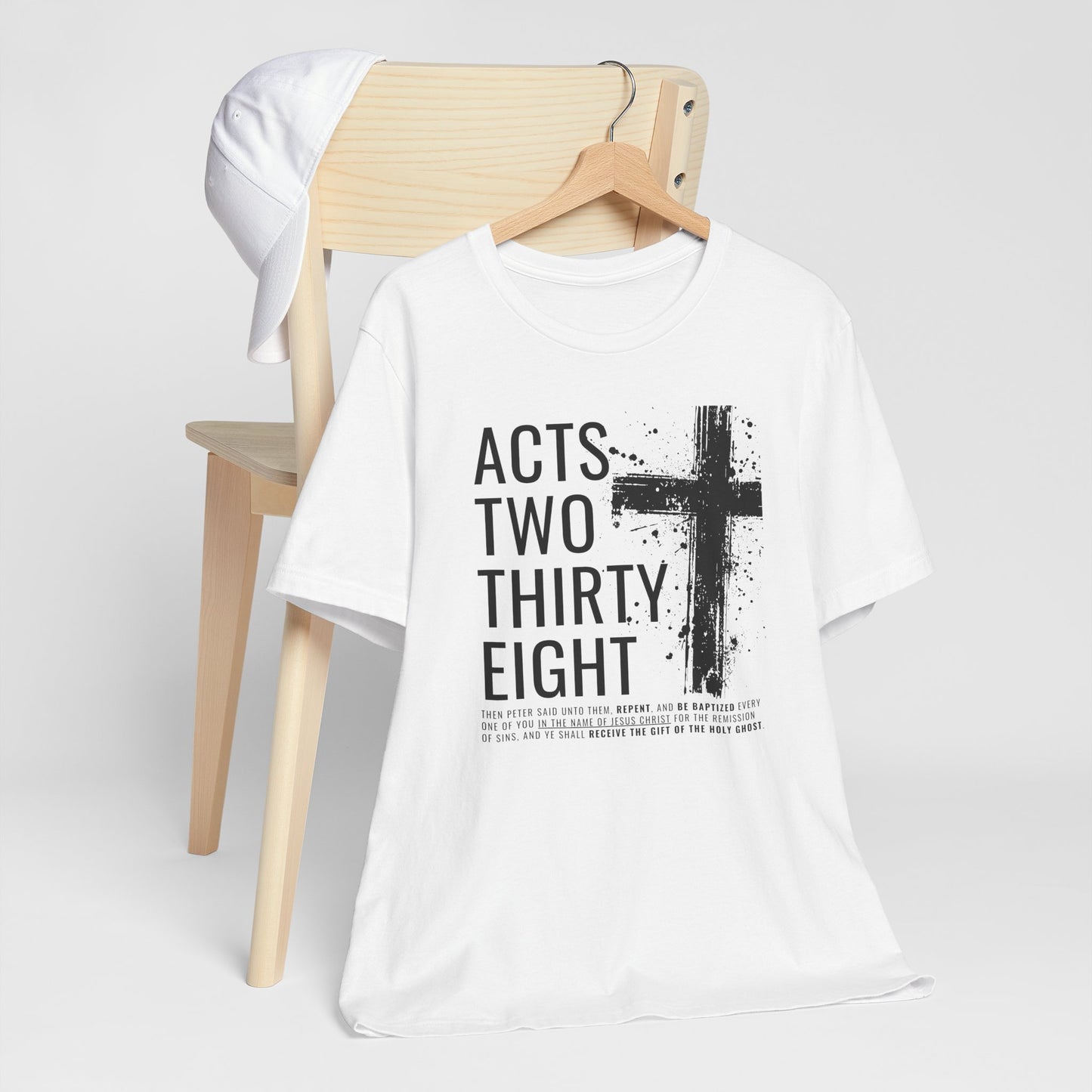 Acts 2:38 Christian Cross T-Shirt — Bible Verse Faith Tee