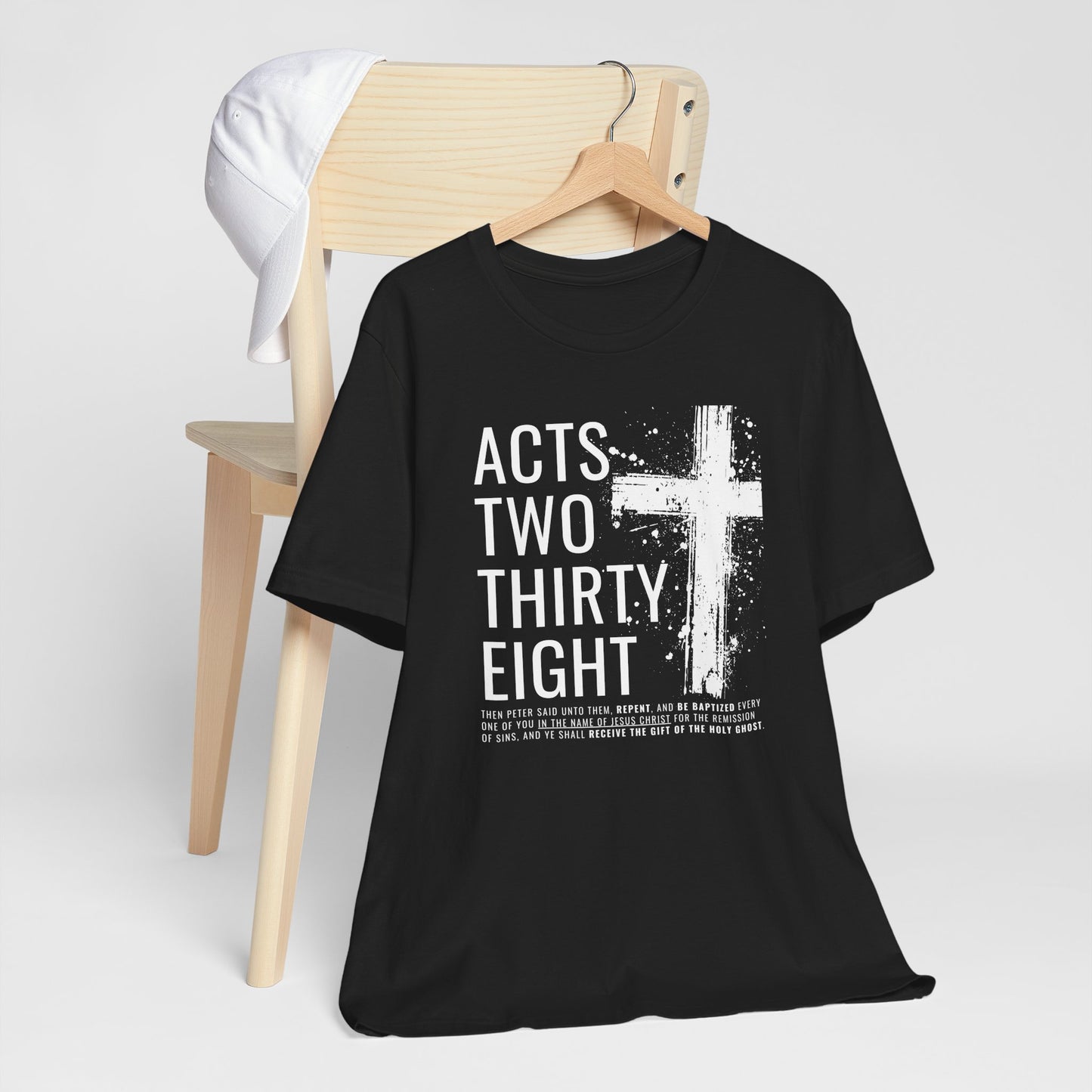 Acts 2:38 Christian Cross T-Shirt — Bible Verse Faith Tee